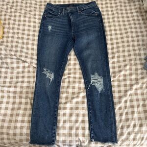 Express Dark Blue Distressed Straight-Leg Jeans